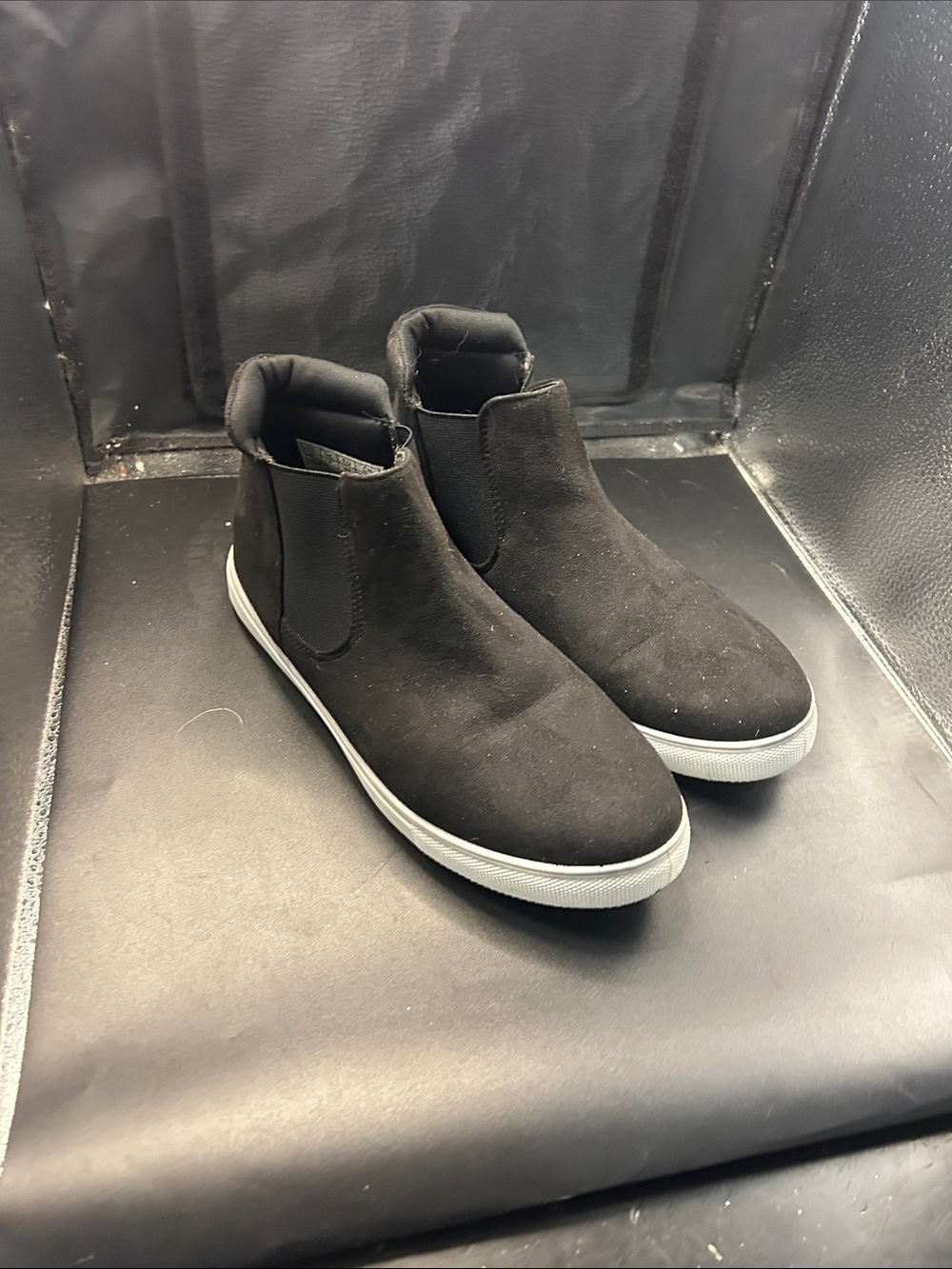 Men's Black Chukka Slip-On Boots with White Sole